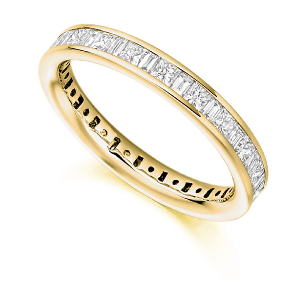 1.5 Carat Princess & Baguette Diamond Full Eternity Ring In Yellow Gold