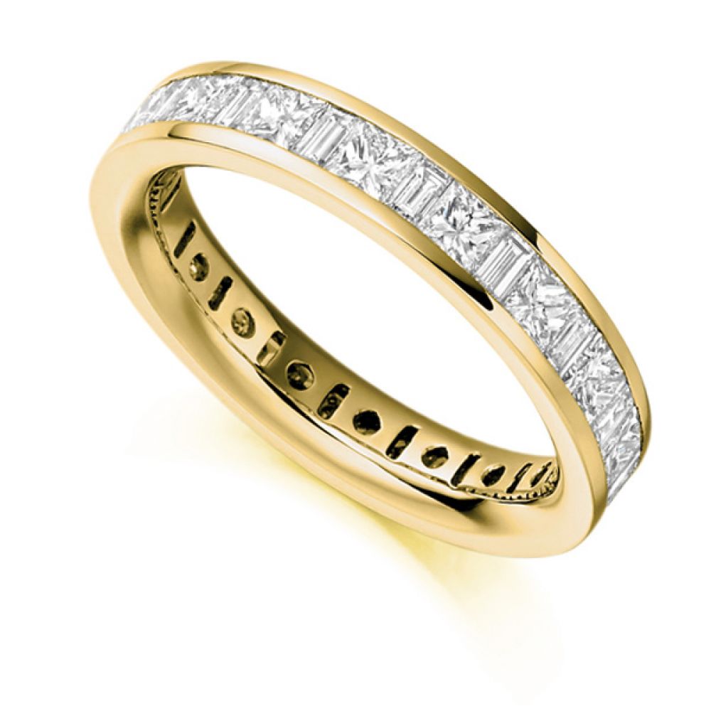 3 Carat Princess & Baguette Diamond Full Eternity Ring In Yellow Gold