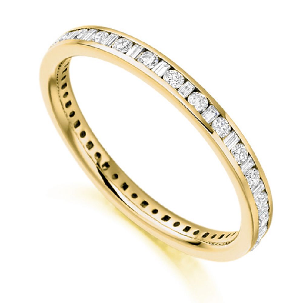 0.50cts Baguette & Round Diamond Full Eternity Ring In Yellow Gold