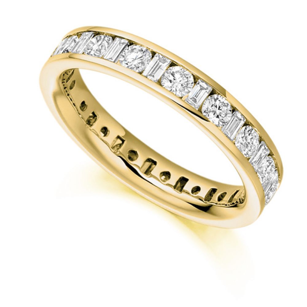 2 Carat Round and Baguette Diamond Full Eternity Ring In Yellow Gold 2 Carat Round and Baguette Diamond Full Eternity Ring In Yellow Gold