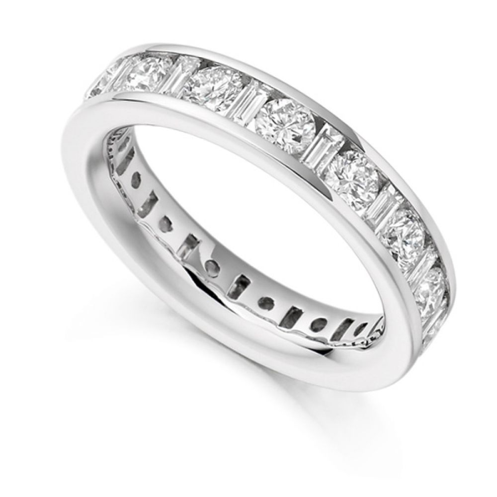 3 Carat Baguette and Round Brilliant Cut Full Diamond Eternity Ring