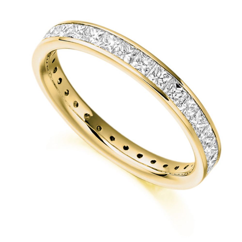 1.60cts Princess Diamond Full Eternity Ring In Yellow Gold