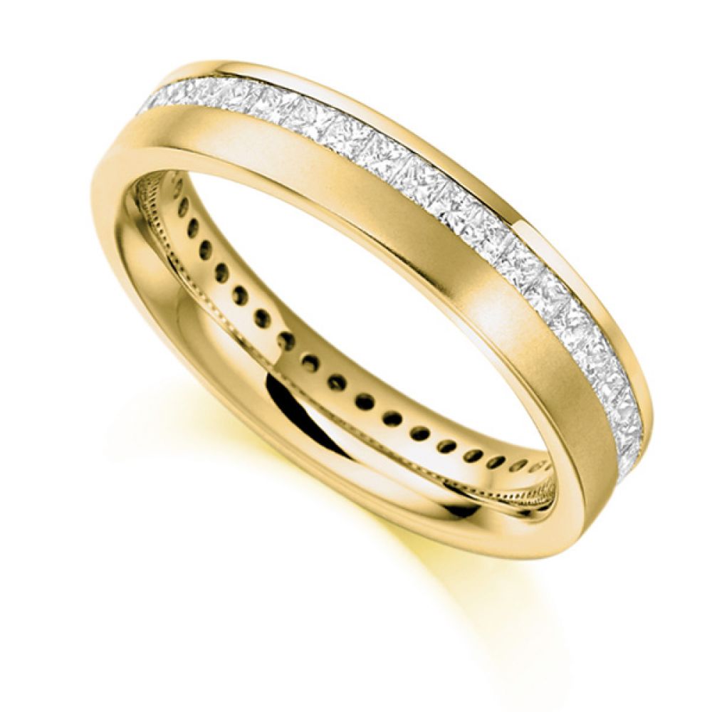 1 Carat Offset Channel Full Diamond Eternity Ring In Yellow Gold