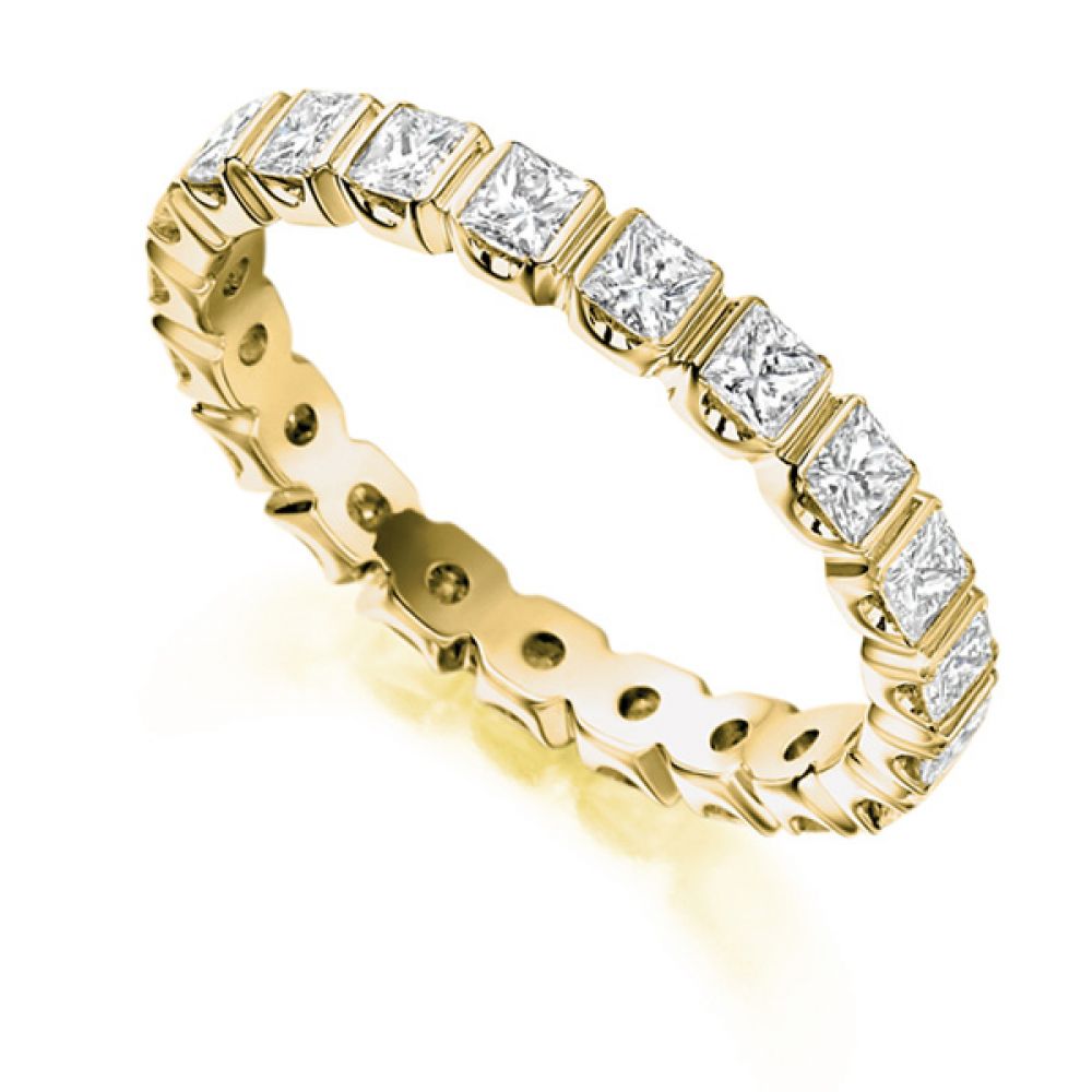 1.5 Carat Bar Set Princess Full Diamond Eternity Ring In Yellow Gold 1.5 Carat Bar Set Princess Full Diamond Eternity Ring In Yellow Gold