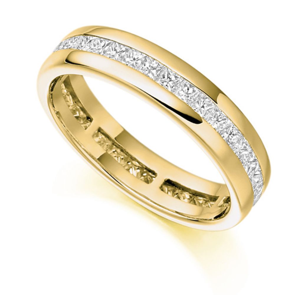 1 Carat Princess Diamond Eternity Ring Channel Set In Yellow Gold