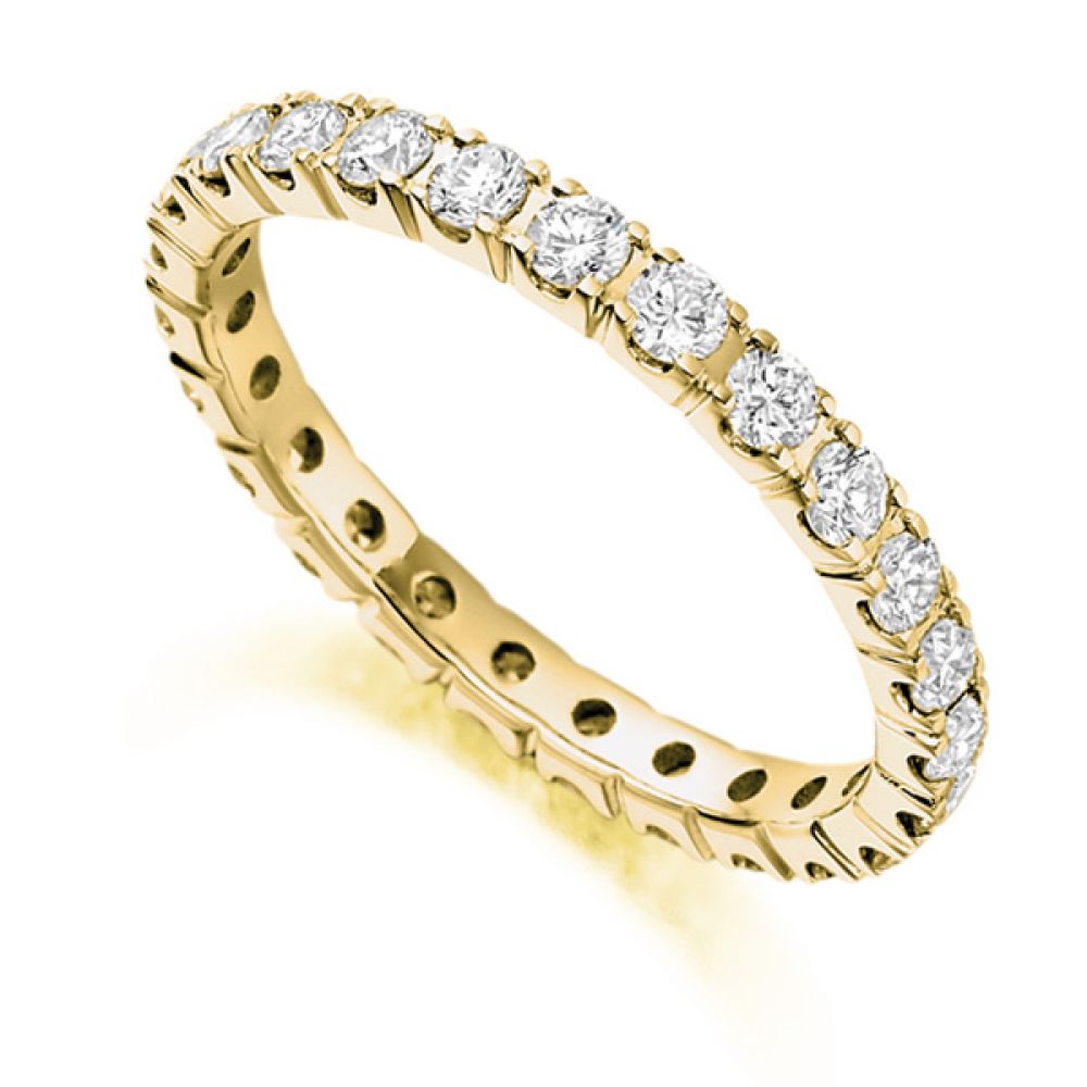 1 Carat Round Diamond Full Eternity Ring Claw Setting In Yellow Gold