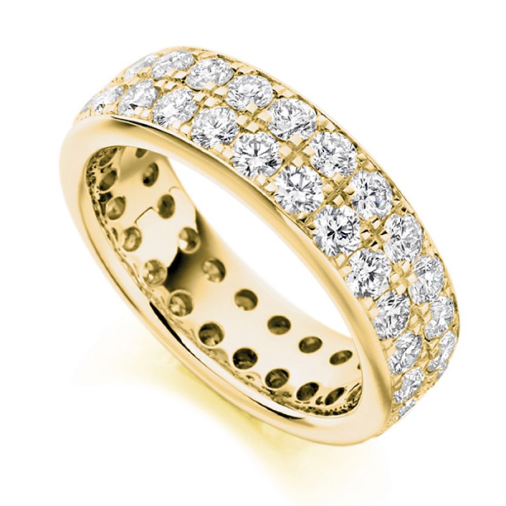 3.10ct 2 Row Pavé Set Full Diamond Eternity Ring In Yellow Gold