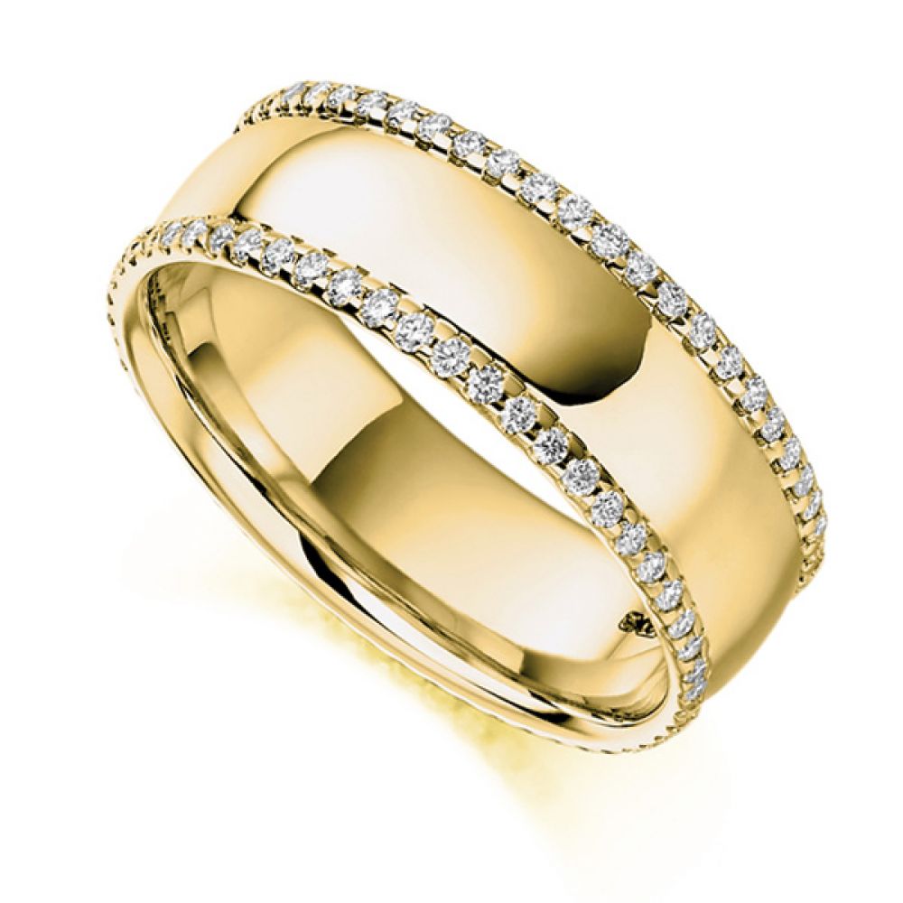 0.55cts Wide 6.8mm Diamond Edged Full Eternity Ring In Yellow Gold