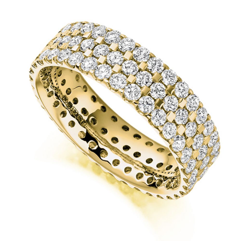 2.5ct 3 Row Pavé Set Full Diamond Eternity Ring In Yellow Gold