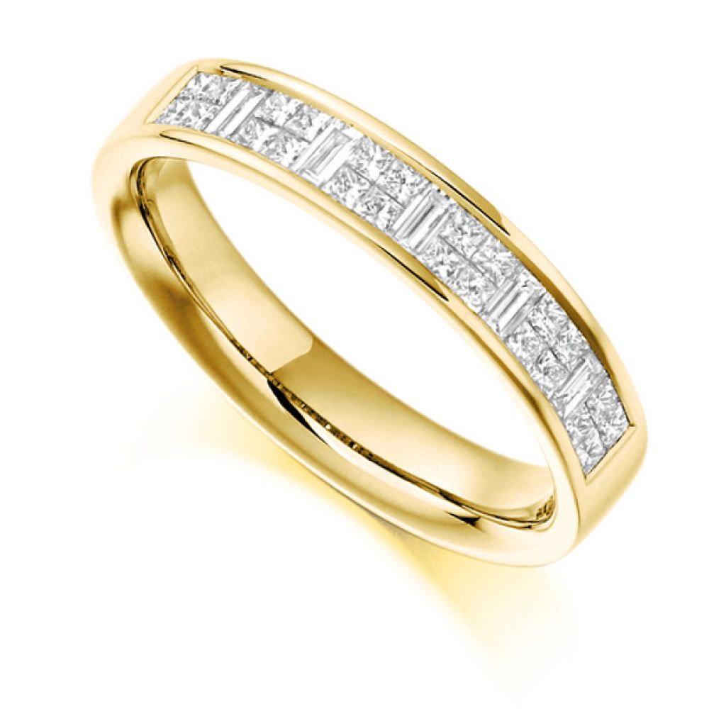 0.60cts Baguette & Princess Cut Half Eternity Ring In Yellow Gold 0.60cts Baguette & Princess Cut Half Eternity Ring In Yellow Gold