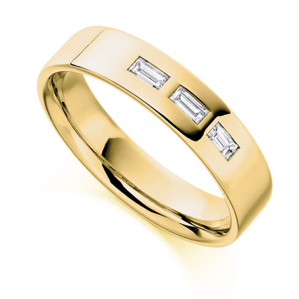 0.20cts Men's Baguette 3 Stone Diamond Wedding Ring In Yellow Gold 0.20cts Men's Baguette 3 Stone Diamond Wedding Ring In Yellow Gold