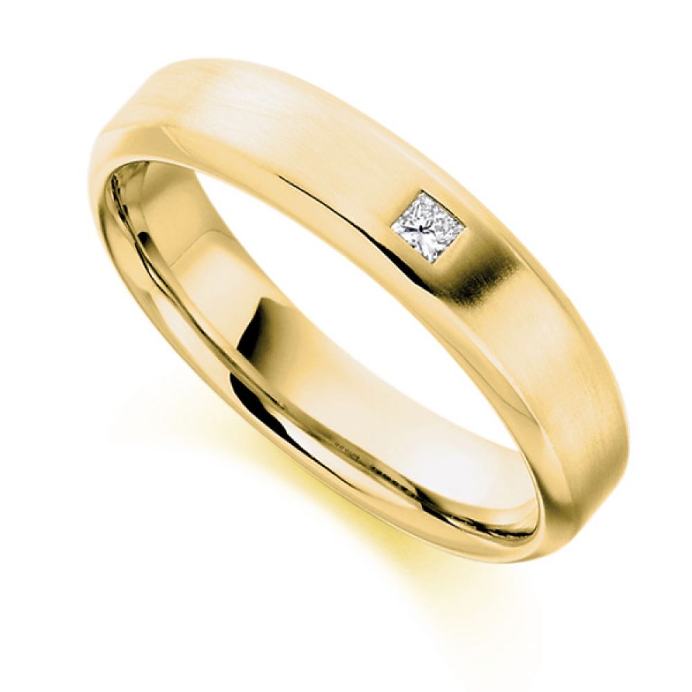 0.06cts Princess Cut Diamond Men's Wedding Ring In Yellow Gold