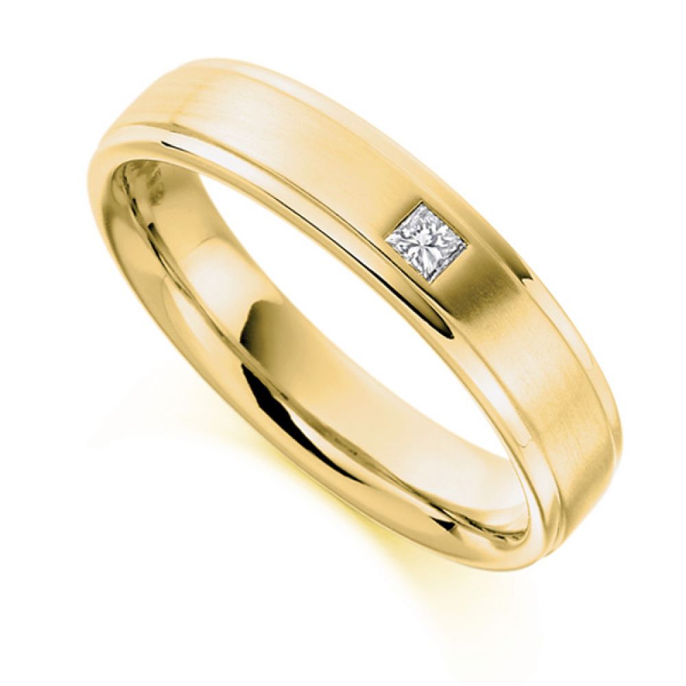 0.07cts Men's Princess Cut Diamond Wedding Ring In Yellow Gold