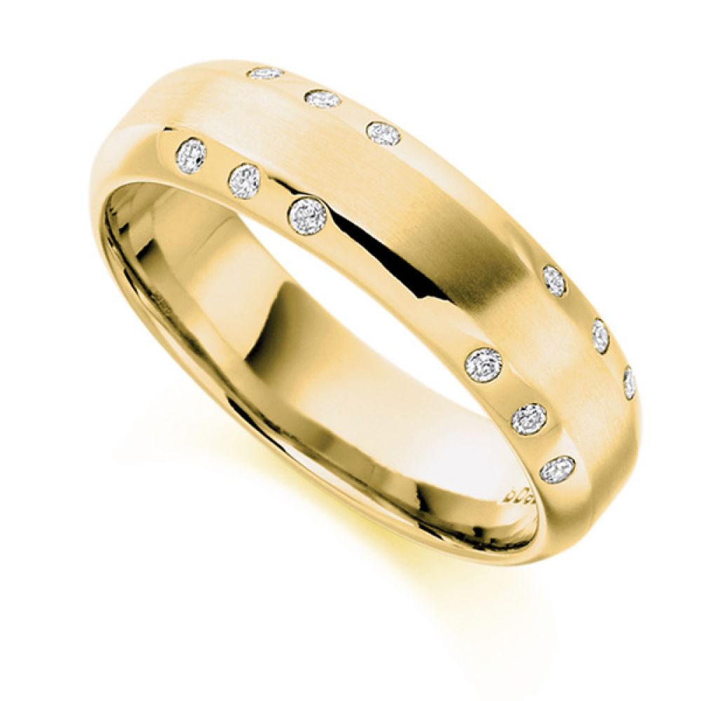 0.15cts Men's Flush Set Diamond Wedding Ring In Yellow Gold