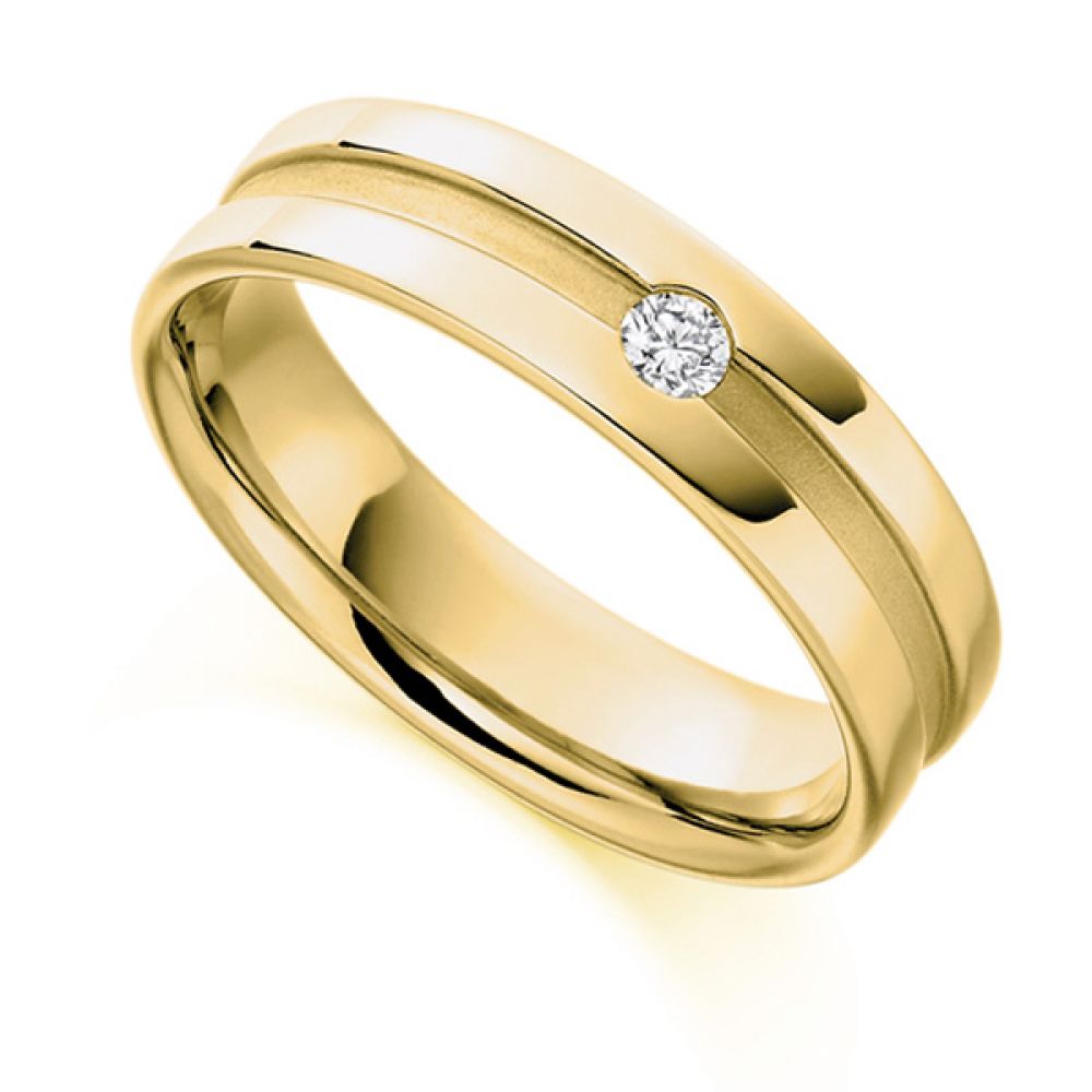 0.07cts Men's Flush Set Wedding Ring with Channel In Yellow