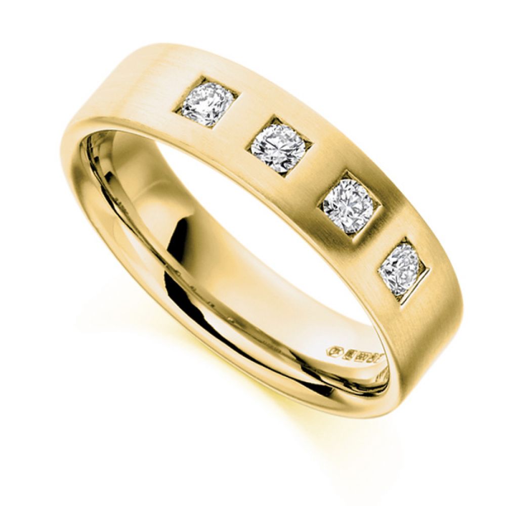 0.33cts Men's 4 Stone Diamond Wedding Ring In Yellow Gold