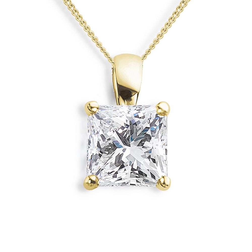 4 Claw Square Princess Diamond Pendant In Yellow Gold