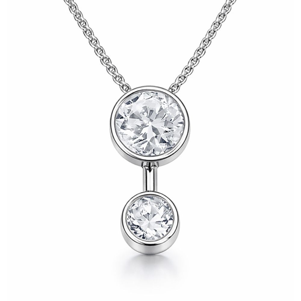 2 Stone Bezel Set Diamond Drop Pendant