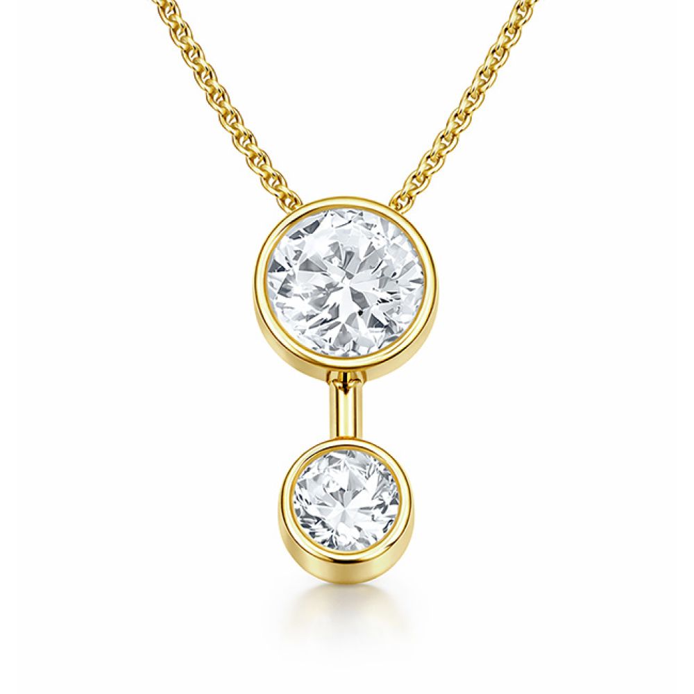 2 Stone Bezel Set Diamond Drop Pendant In Yellow Gold