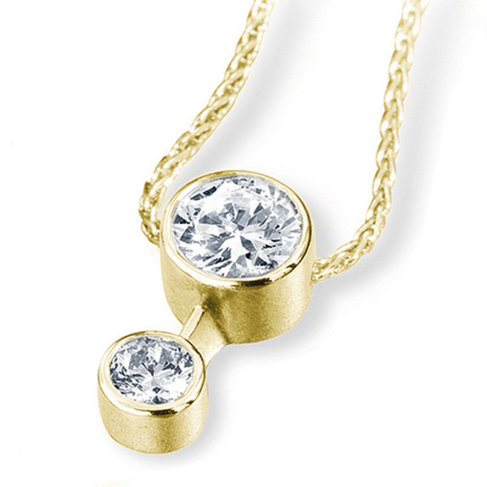 2 Stone Bezel Set Diamond Drop Pendant In Yellow Gold