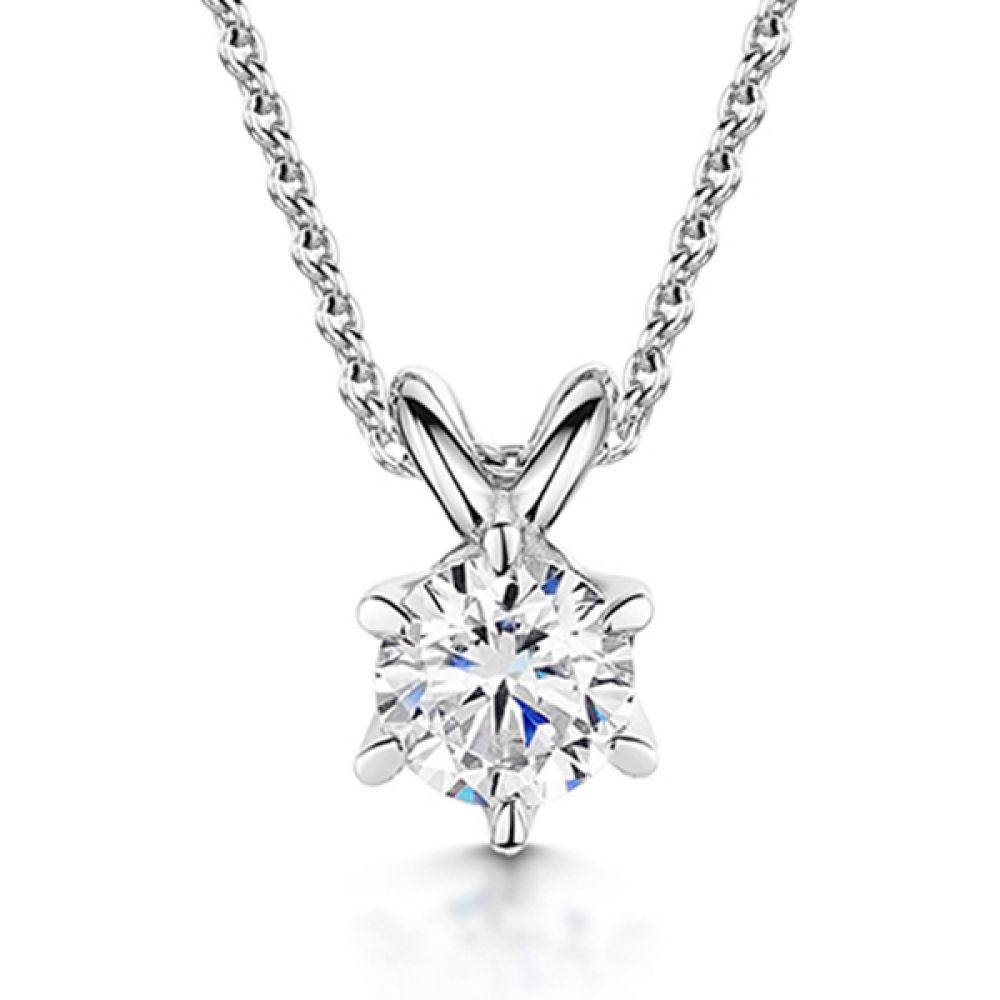 6 Claw Round Diamond Solitaire Pendant - White 6 Claw Round Diamond Solitaire Pendant - White