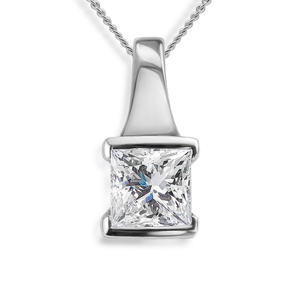 Part Bezel Set Princess Diamond Solitaire Pendant