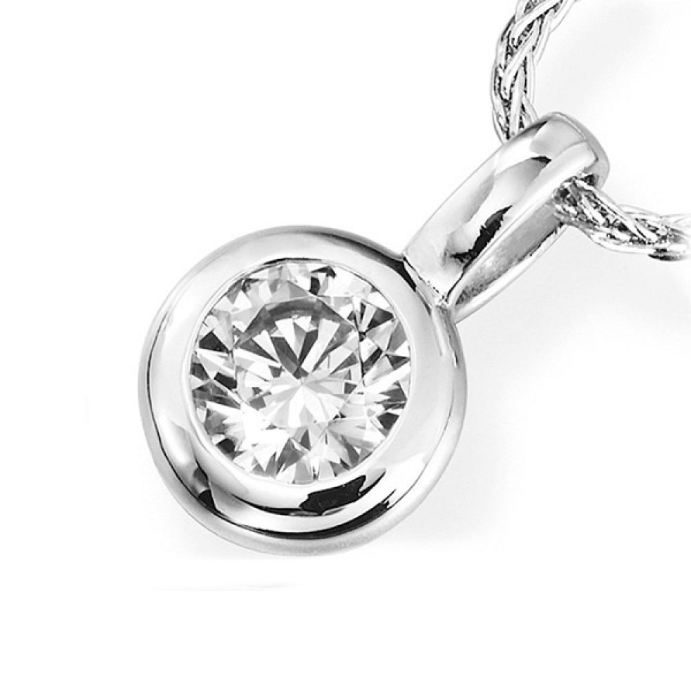 Simple Flush Set Round Diamond Solitaire Pendant Simple Flush Set Round Diamond Solitaire Pendant