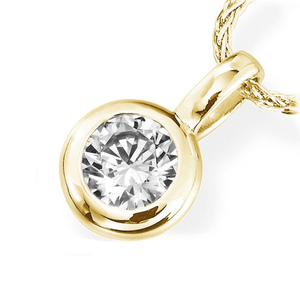 Simple Flush Set Round Diamond Solitaire Pendant In Yellow Gold Simple Flush Set Round Diamond Solitaire Pendant In Yellow Gold