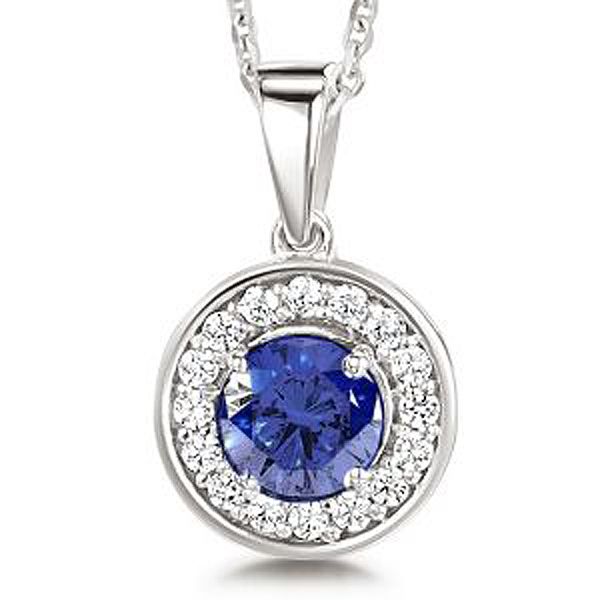 Blue Sapphire and Diamond Halo Pendant Main Image