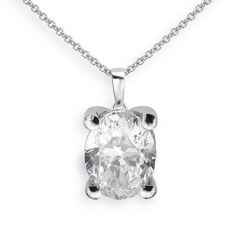 4 Claw Oval Diamond Solitaire Pendant