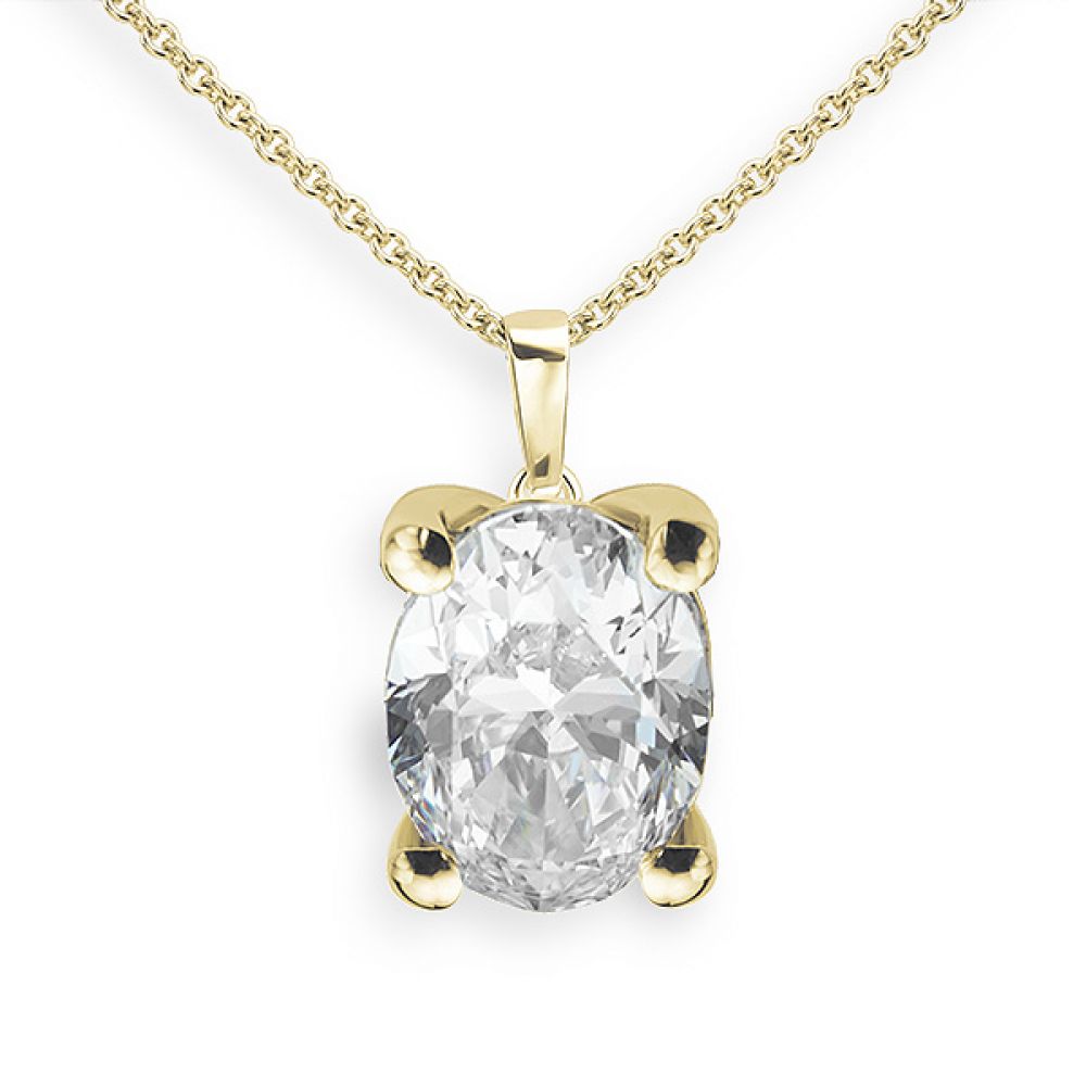 4 Claw Oval Diamond Solitaire Pendant In Yellow Gold