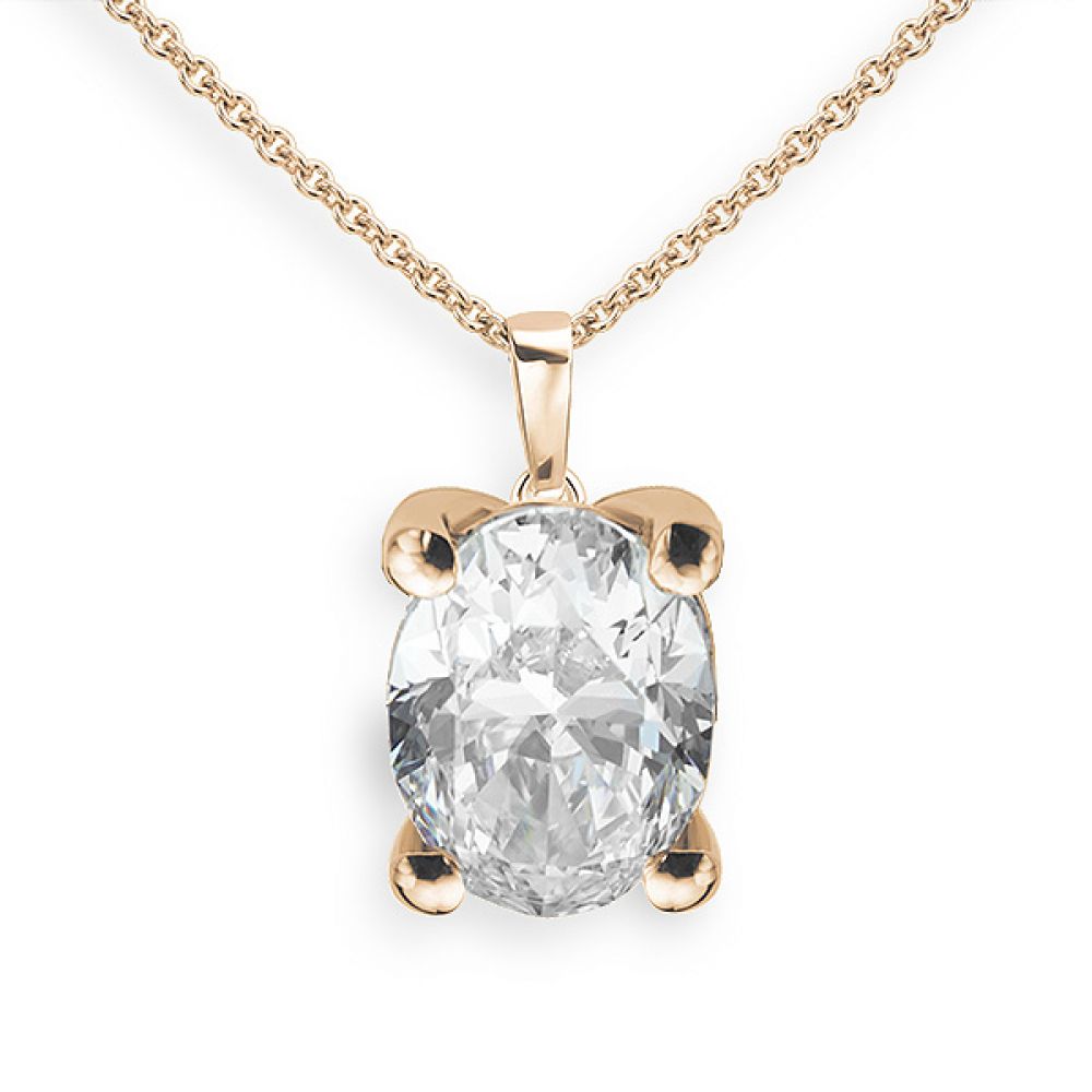 4 Claw Oval Diamond Solitaire Pendant In Rose Gold