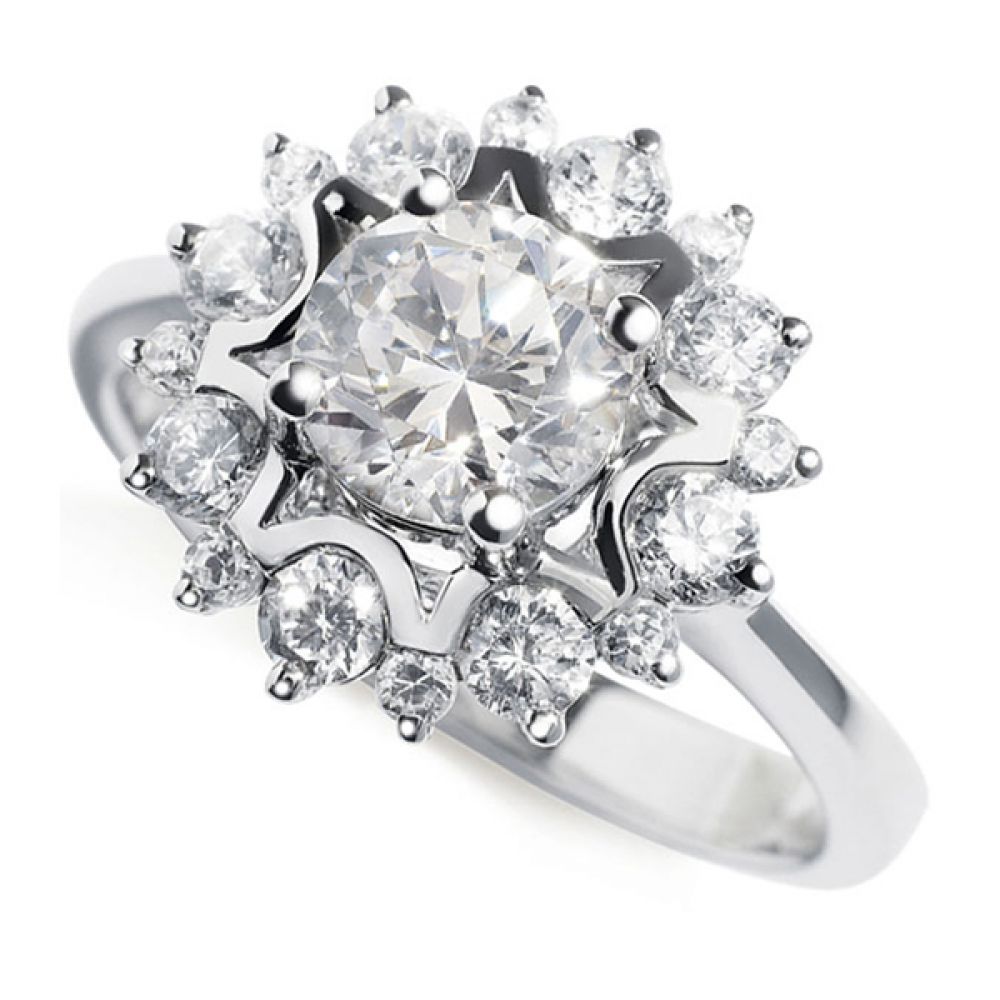 Floral Design Diamond Halo Ring - White