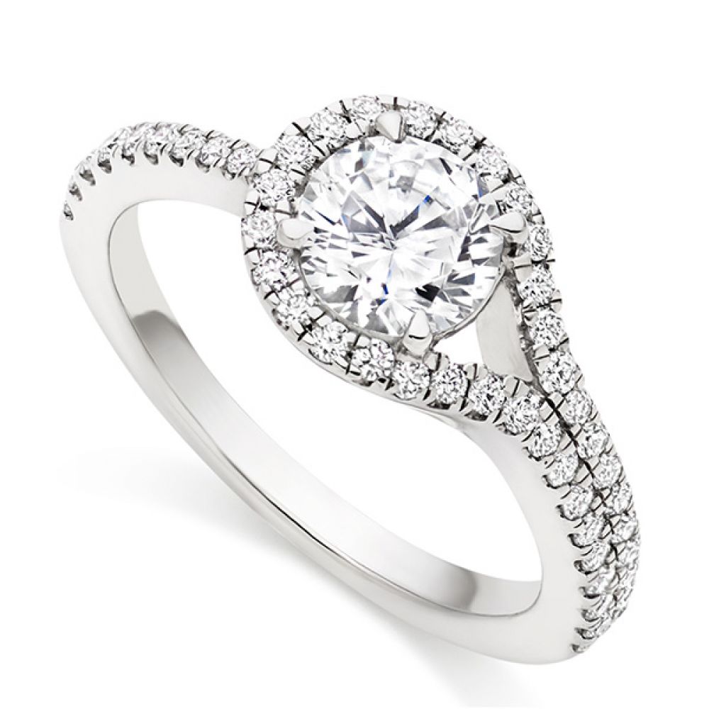 Annelise loop halo diamond engagement ring perspective view in platinum Annelise loop halo diamond engagement ring perspective view in platinum