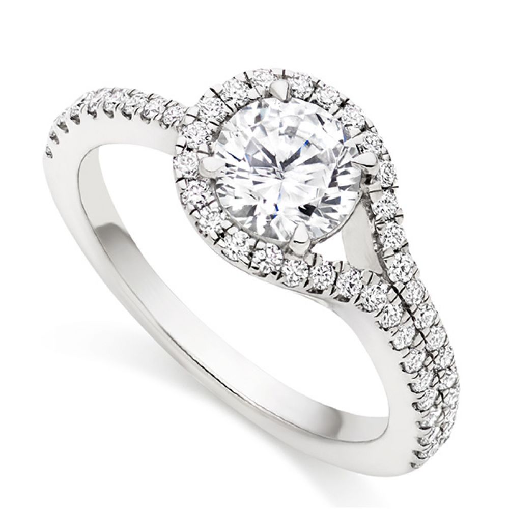 Annelise loop halo diamond engagement ring perspective view in platinum