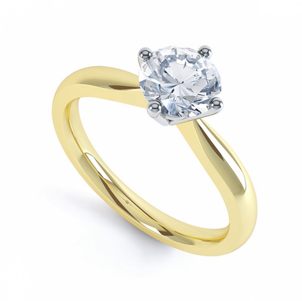 Compass Set Four Claw Round Solitaire Diamond Ring Yellow Gold