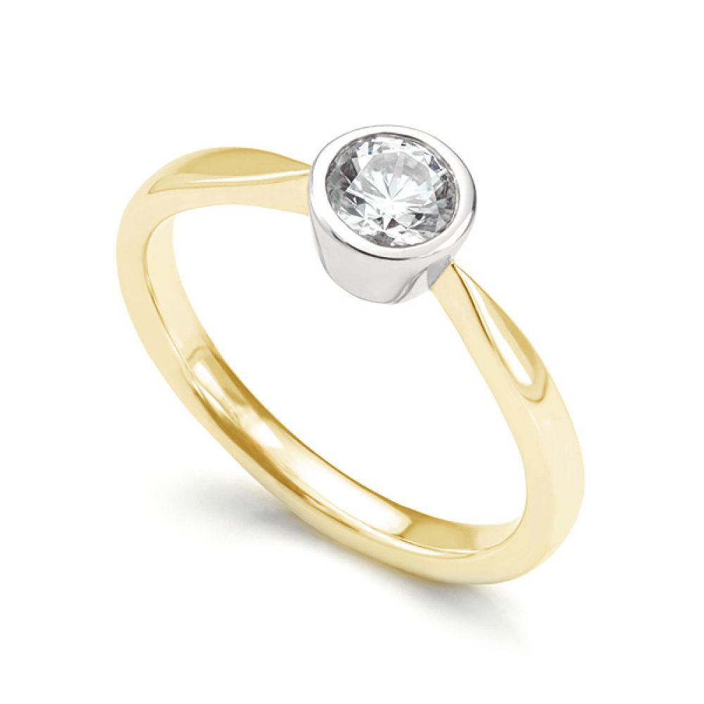 Bezel Set Round Diamond Solitaire Engagement Ring In Yellow Gold