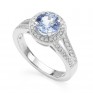 Pale blue sapphire and diamond engagement ring perspective view Pale blue sapphire and diamond engagement ring perspective view