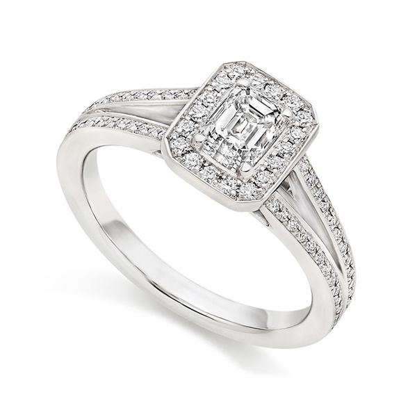 Emerald Cut Diamond Ring with Double Shoulders Main Image