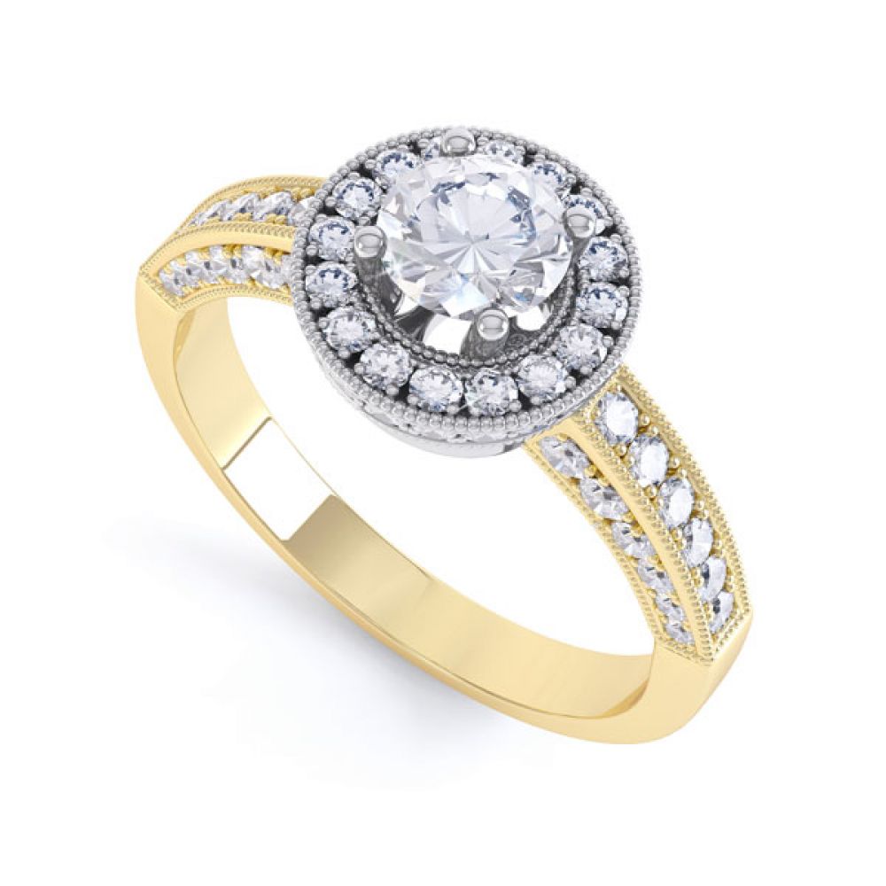 Vintage Styled Milgrain Diamond Halo Ring - yellow - perspective