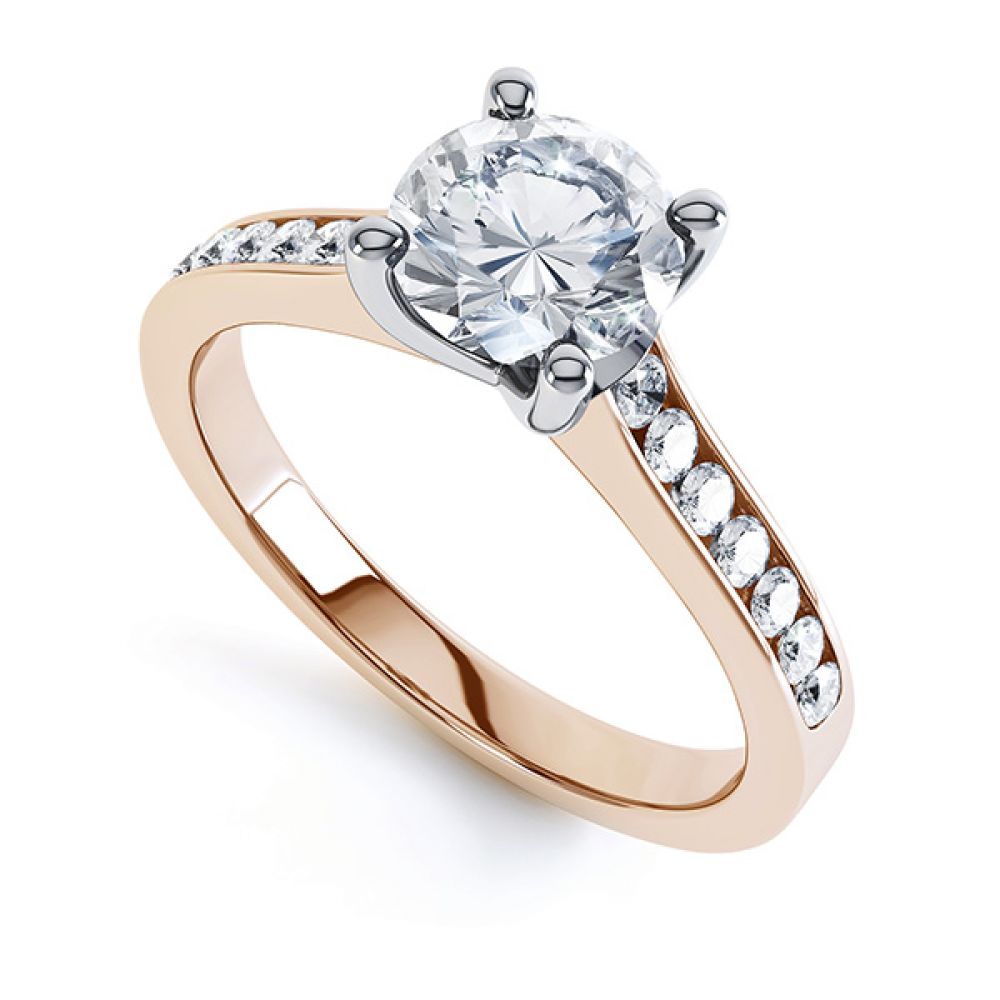 4 Claw Round Solitaire Diamond Shoulders Rose Gold 4 Claw Round Solitaire Diamond Shoulders Rose Gold