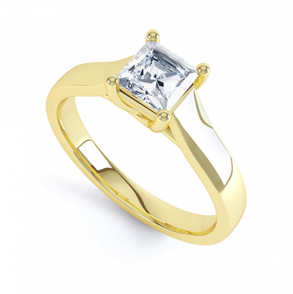 Lucida Style 4 Claw Princess Cut Diamond Ring In Yellow Gold