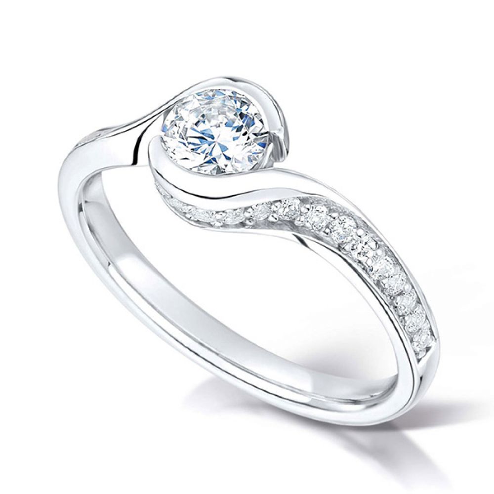 Bezel Set Twist Engagement Ring with Contoured Shoulders Side View