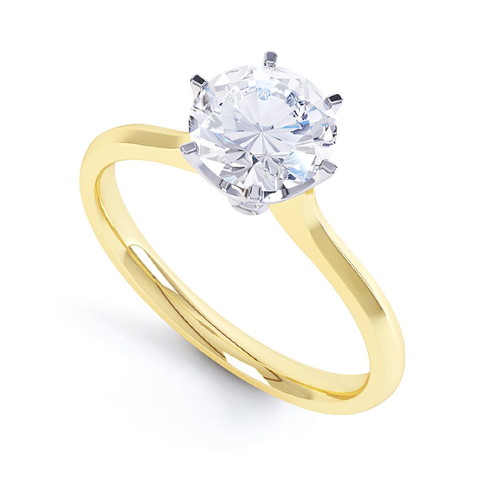 Tall Fluted 6 Claw Round Solitaire Engagement Ring In Yellow Gold