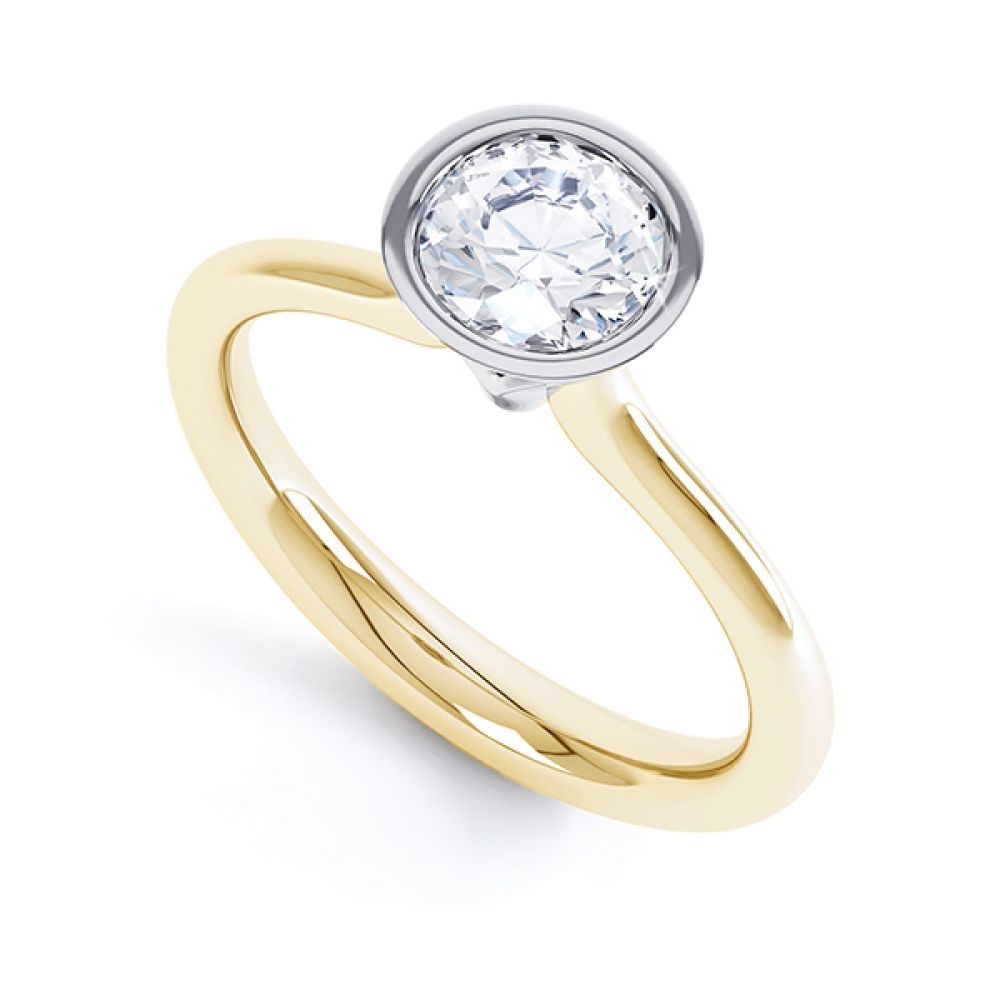 Slender Fluted Bezel Solitaire Diamond Ring Perspective View Yellow Gold