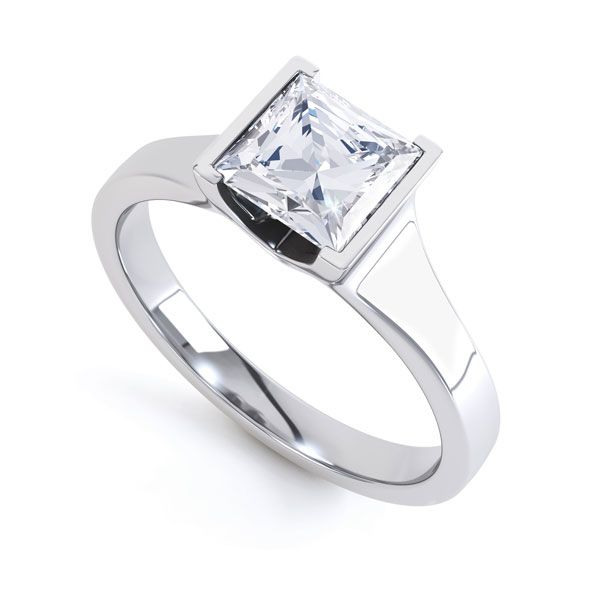 Squared Part Bezel Princess Diamond Solitaire Ring Main Image