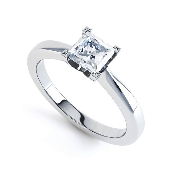 Modern 4 Claw Princess Solitaire Diamond Ring Main Image