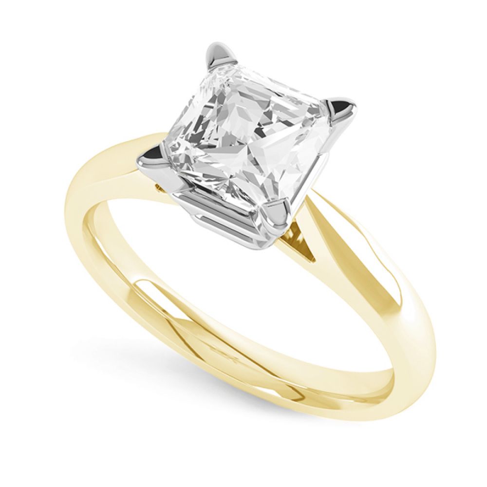 Traditional 4 Claw Princess Diamond Solitaire Ring In Yellow Gold