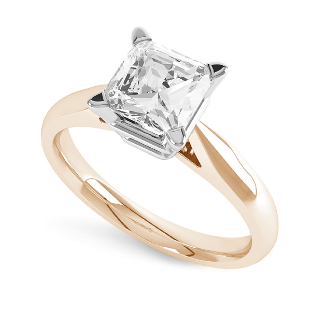 Traditional 4 Claw Princess Diamond Solitaire Ring Side View Rose Gold Traditional 4 Claw Princess Diamond Solitaire Ring Side View Rose Gold