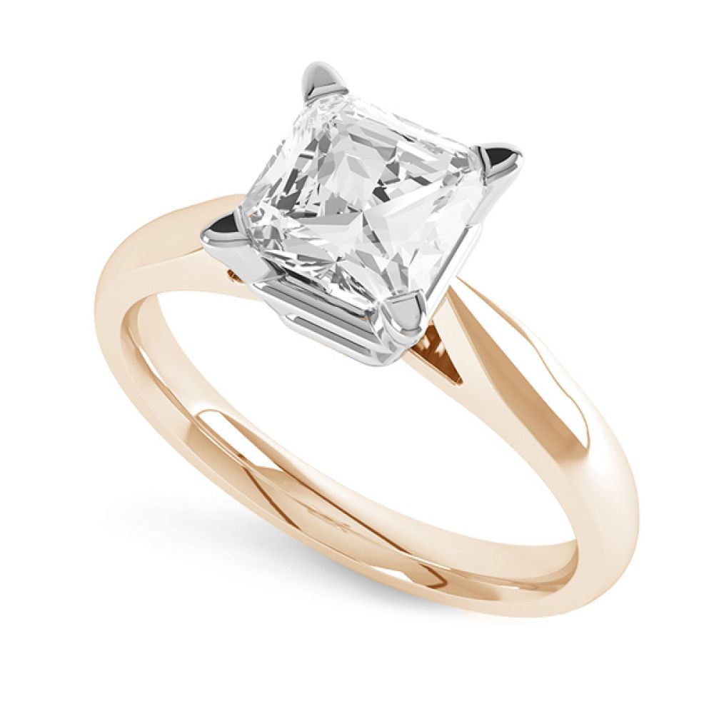 Traditional 4 Claw Princess Diamond Solitaire Ring Side View Rose Gold